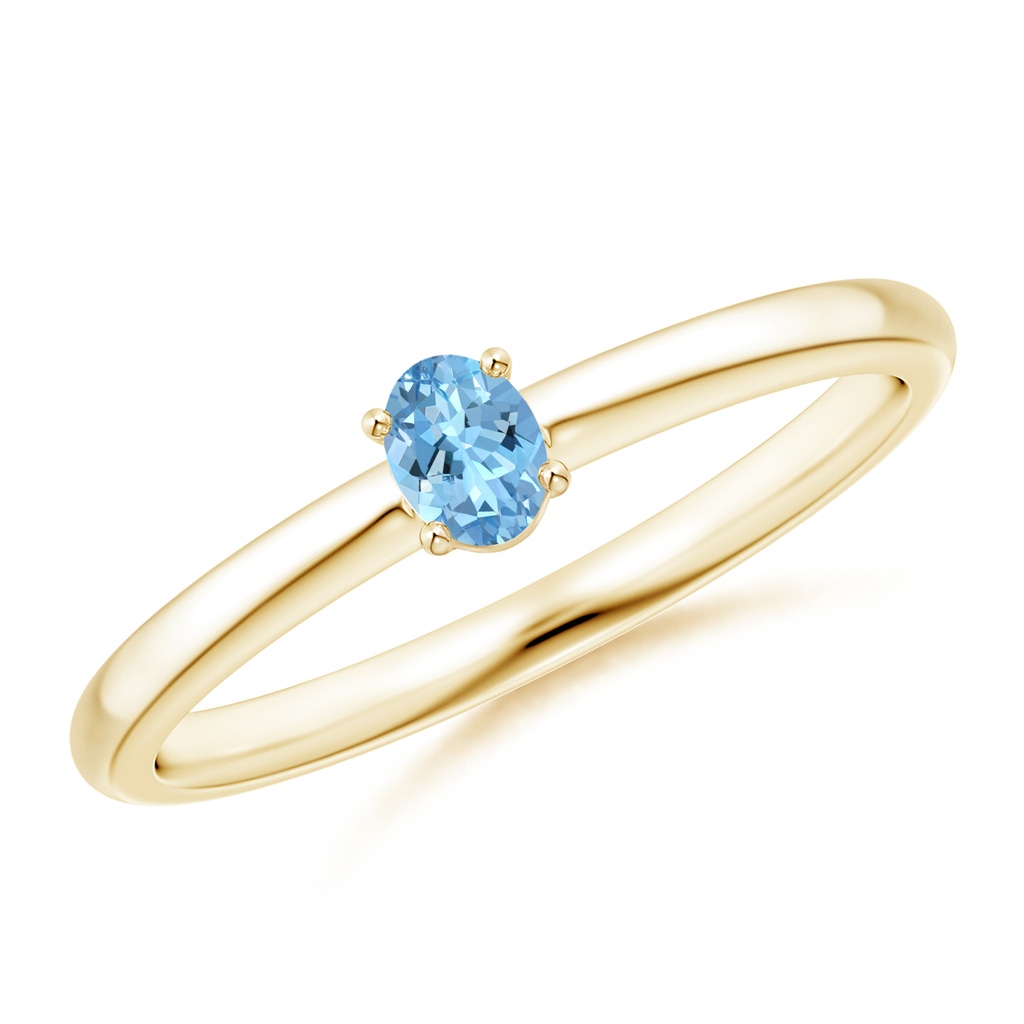 4x3mm AAAA Classic Solitaire Oval Aquamarine Promise Ring in Yellow Gold