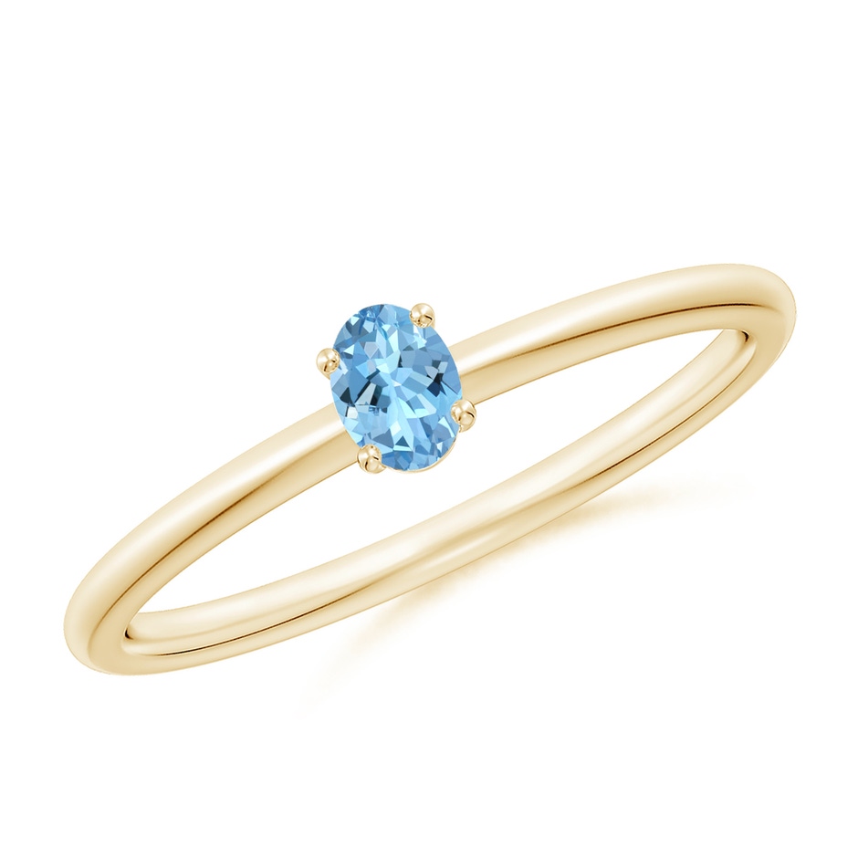 4x3mm AAAA Classic Solitaire Oval Aquamarine Promise Ring in Yellow Gold 