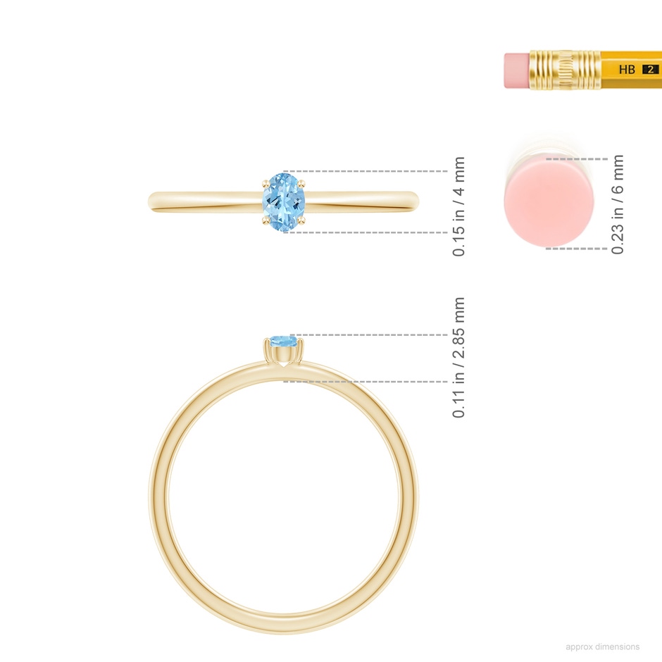4x3mm AAAA Classic Solitaire Oval Aquamarine Promise Ring in Yellow Gold ruler