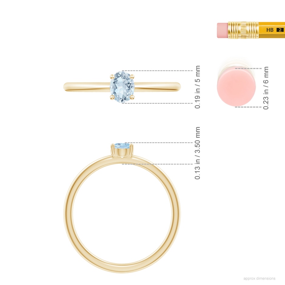 5x4mm A Classic Solitaire Oval Aquamarine Promise Ring in 10K Yellow Gold ruler