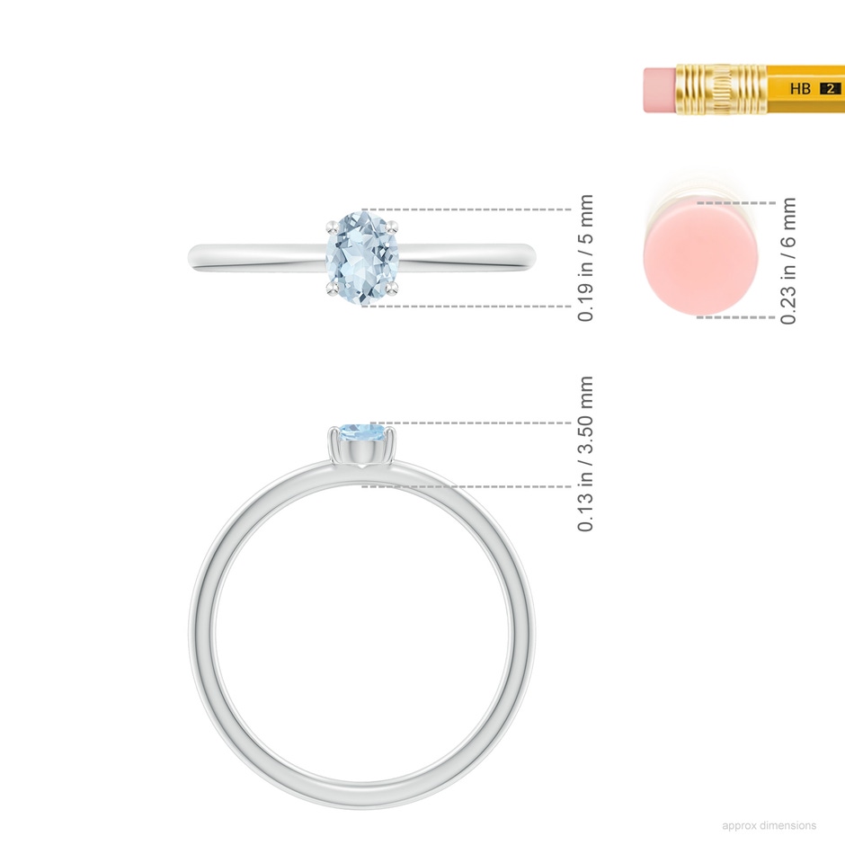 5x4mm A Classic Solitaire Oval Aquamarine Promise Ring in S999 Silver ruler