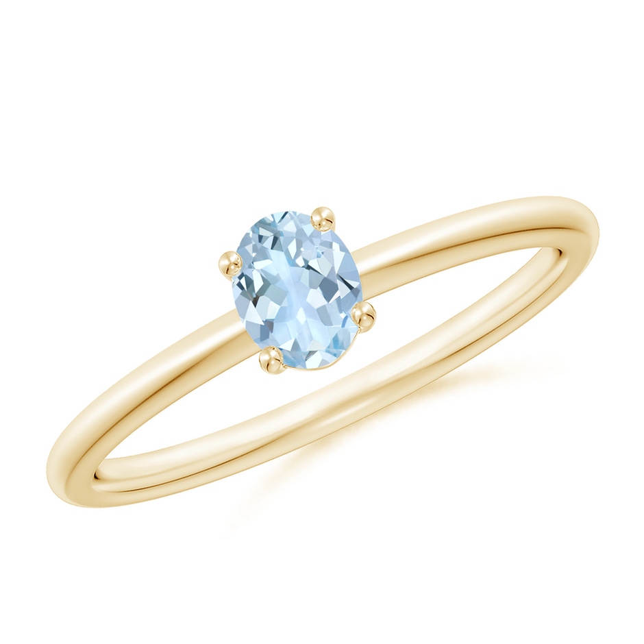 5x4mm AA Classic Solitaire Oval Aquamarine Promise Ring in 9K Yellow Gold 