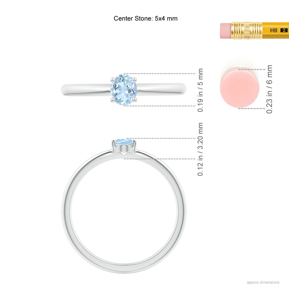 5x4mm AA Classic Solitaire Oval Aquamarine Promise Ring in White Gold ruler