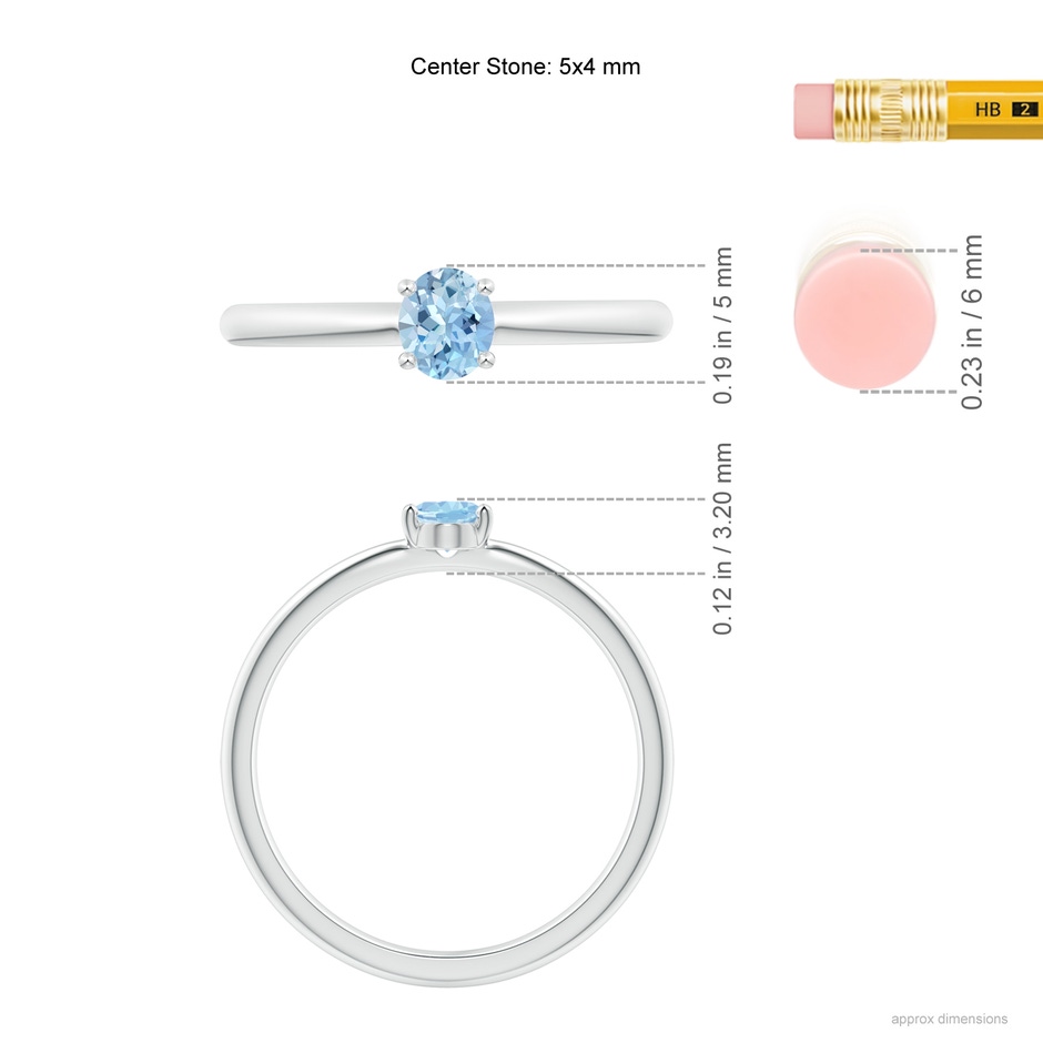5x4mm AAA Classic Solitaire Oval Aquamarine Promise Ring in White Gold ruler