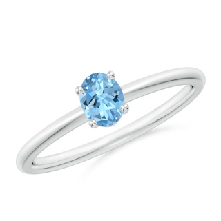 5x4mm AAAA Classic Solitaire Oval Aquamarine Promise Ring in P950 Platinum