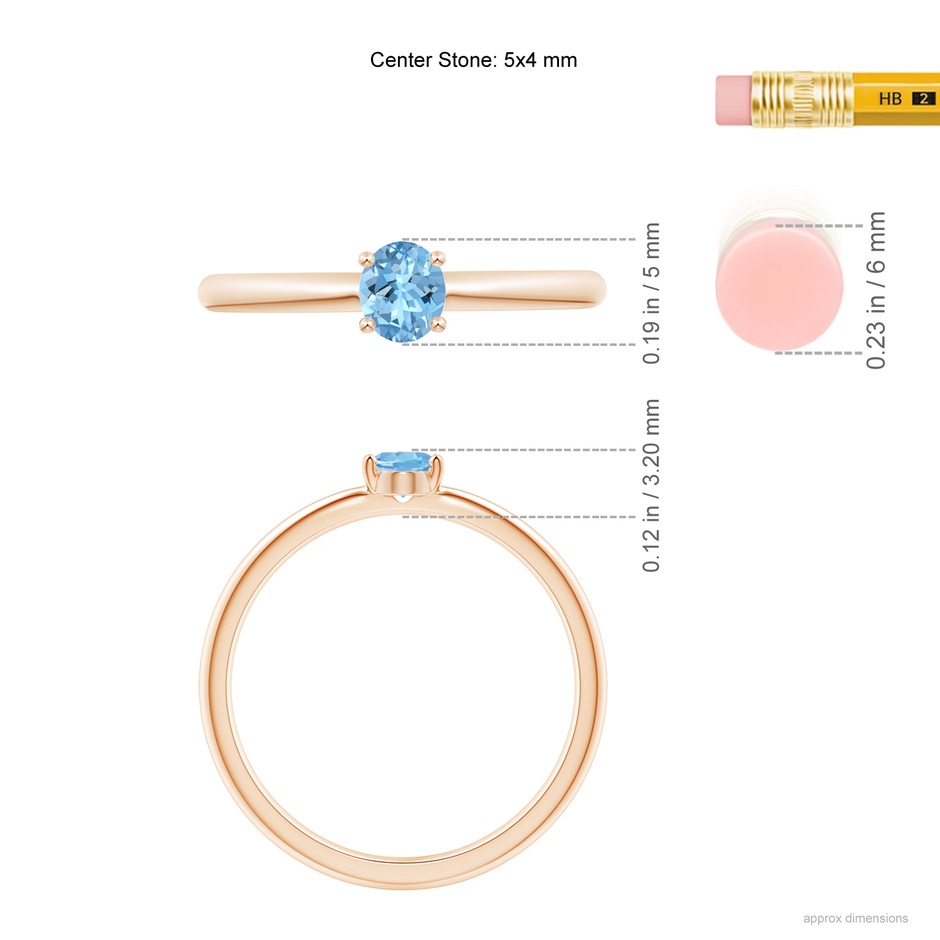 5x4mm AAAA Classic Solitaire Oval Aquamarine Promise Ring in Rose Gold ruler