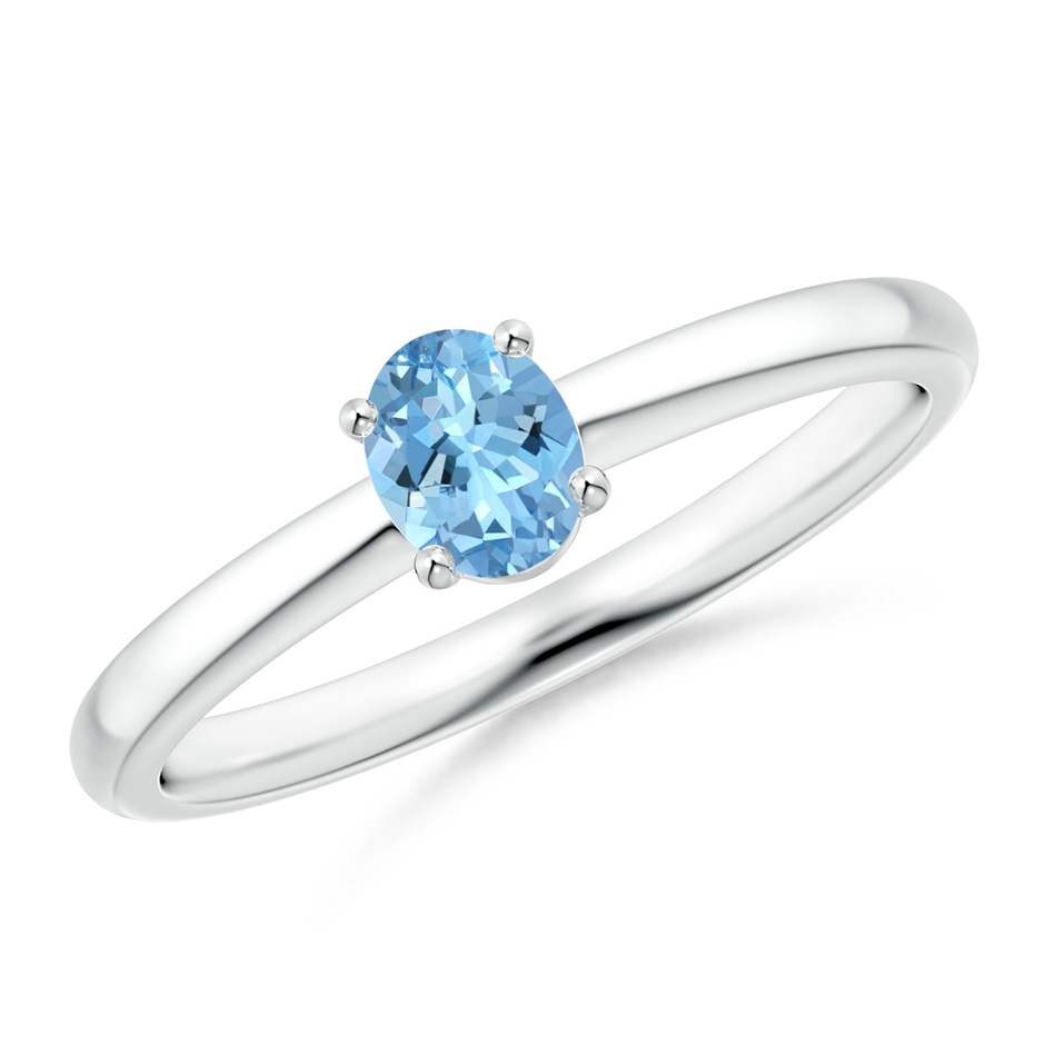 5x4mm AAAA Classic Solitaire Oval Aquamarine Promise Ring in White Gold 