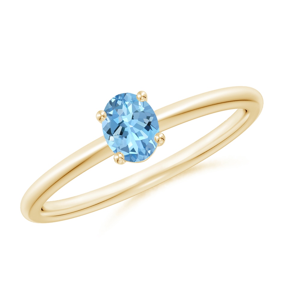 5x4mm AAAA Classic Solitaire Oval Aquamarine Promise Ring in Yellow Gold 