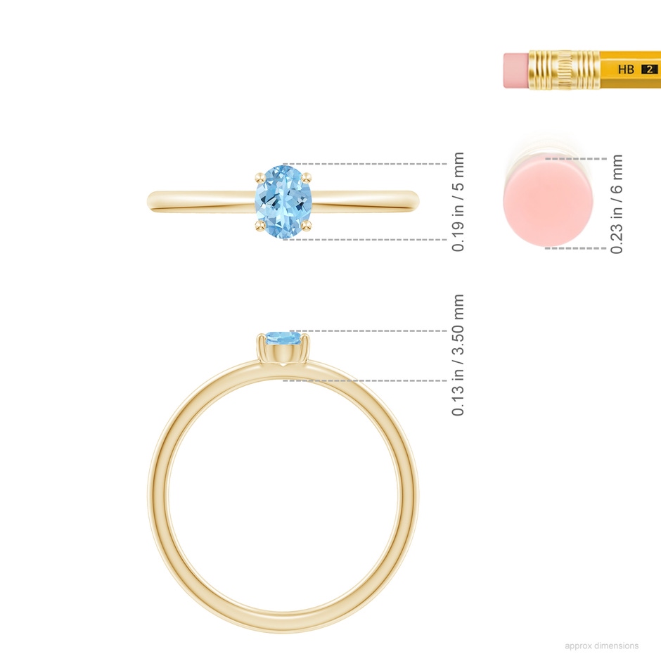 5x4mm AAAA Classic Solitaire Oval Aquamarine Promise Ring in Yellow Gold ruler