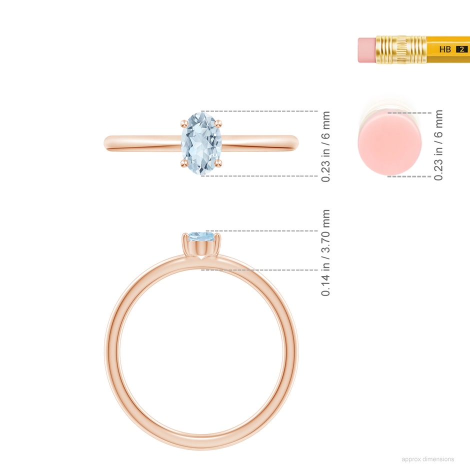 6x4mm A Classic Solitaire Oval Aquamarine Promise Ring in Rose Gold ruler