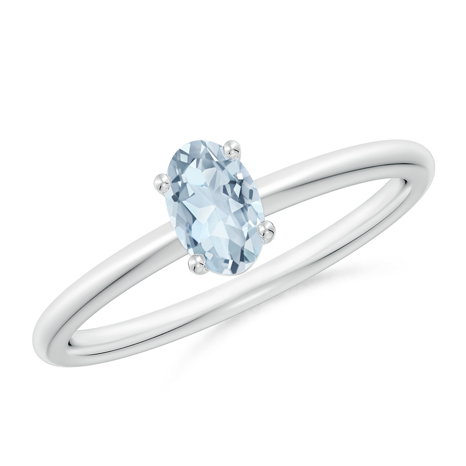6x4mm A Classic Solitaire Oval Aquamarine Promise Ring in White Gold 