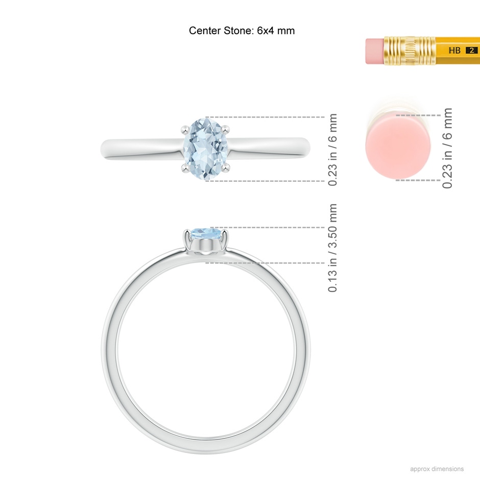 6x4mm A Classic Solitaire Oval Aquamarine Promise Ring in White Gold ruler