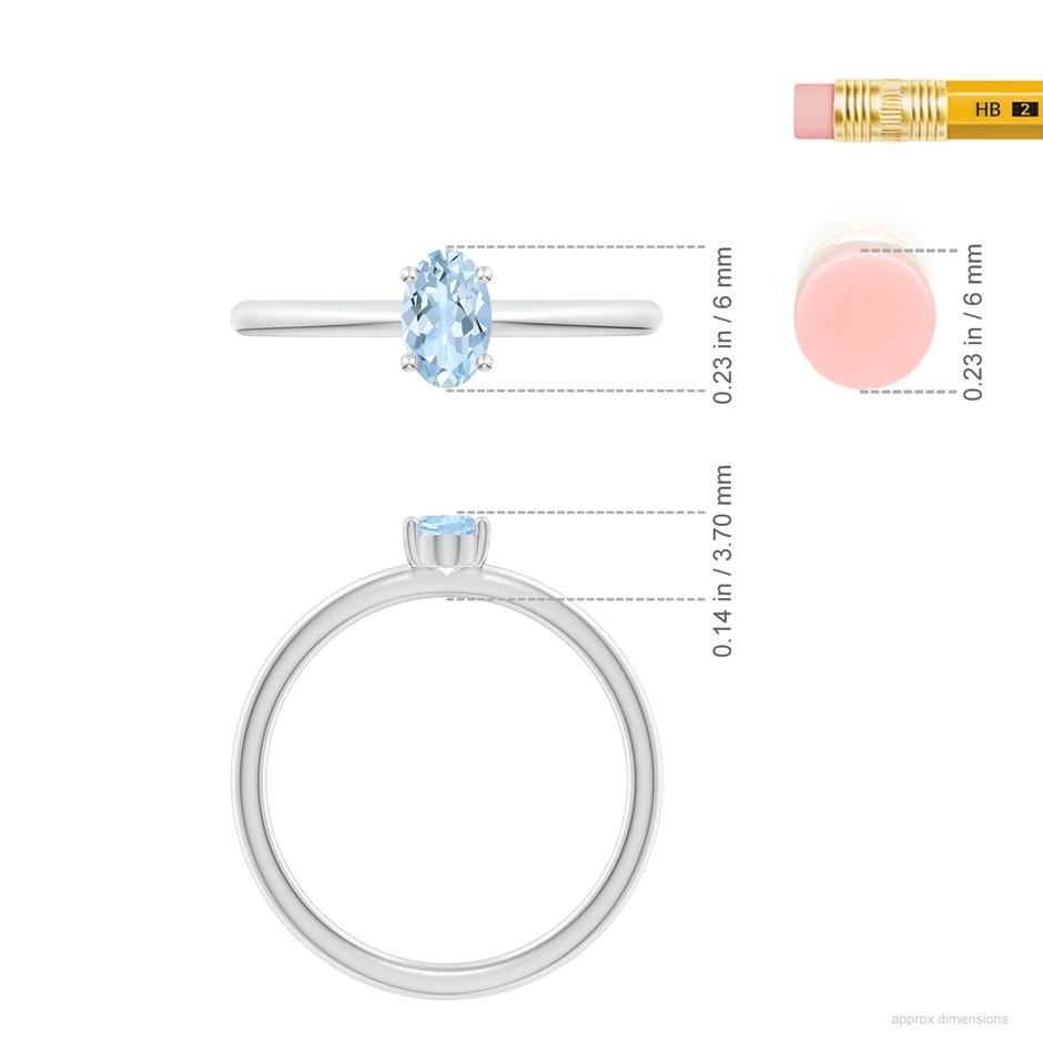 6x4mm AA Classic Solitaire Oval Aquamarine Promise Ring in White Gold ruler