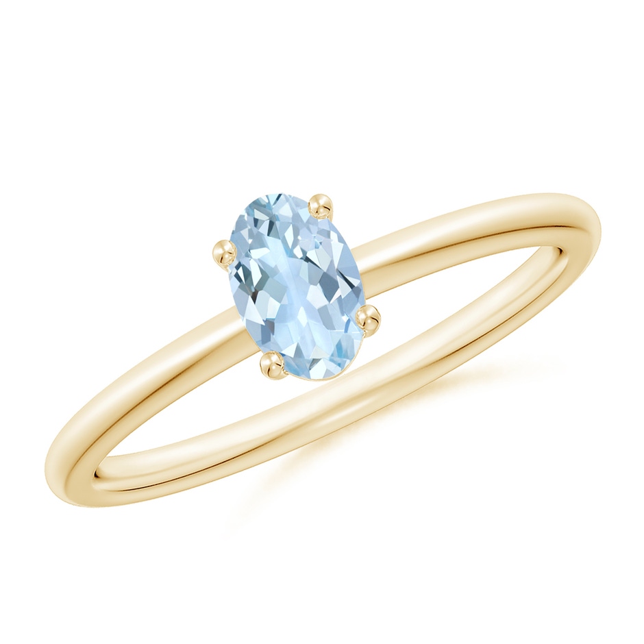 6x4mm AA Classic Solitaire Oval Aquamarine Promise Ring in Yellow Gold 
