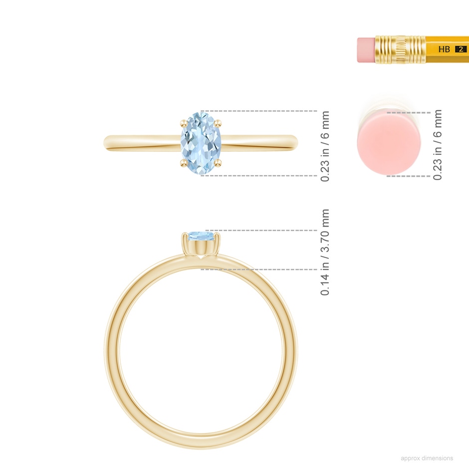 6x4mm AA Classic Solitaire Oval Aquamarine Promise Ring in Yellow Gold ruler