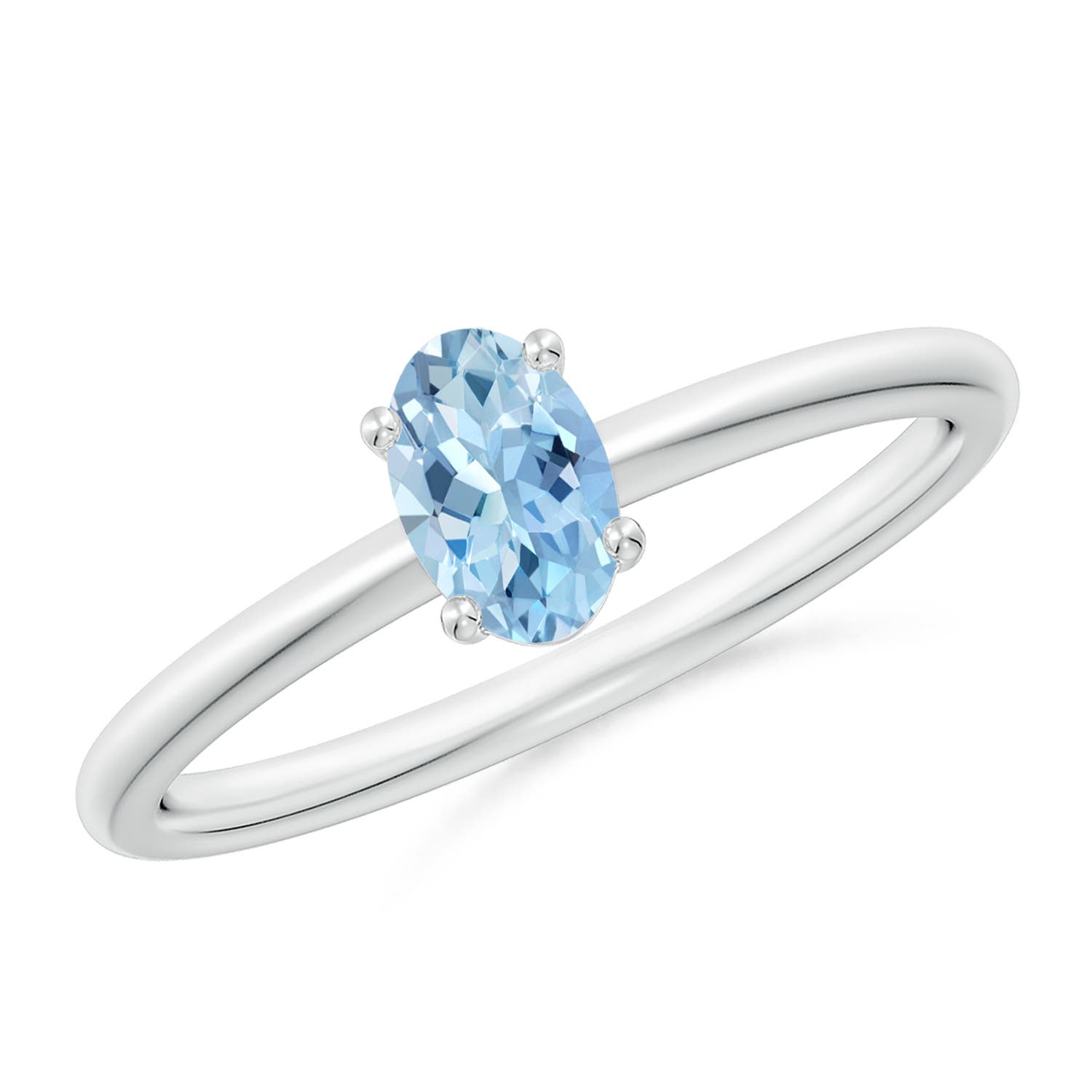 6x4mm AAA Classic Solitaire Oval Aquamarine Promise Ring in 18CT White Gold