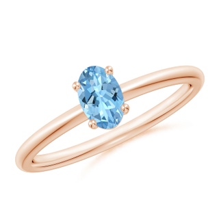 6x4mm AAAA Classic Solitaire Oval Aquamarine Promise Ring in 18K Rose Gold