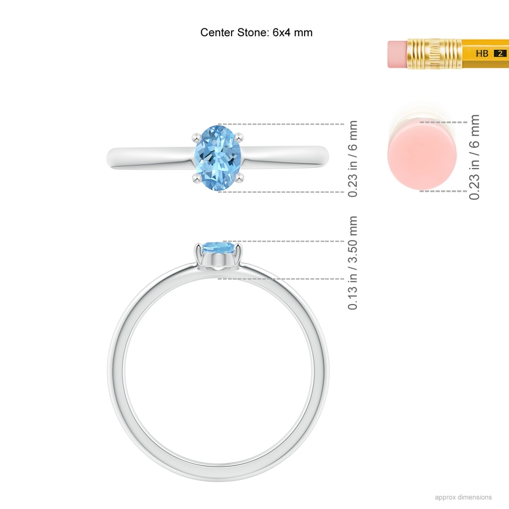 6x4mm AAAA Classic Solitaire Oval Aquamarine Promise Ring in White Gold Ruler