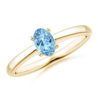 6x4mm AAAA Classic Solitaire Oval Aquamarine Promise Ring in Yellow Gold