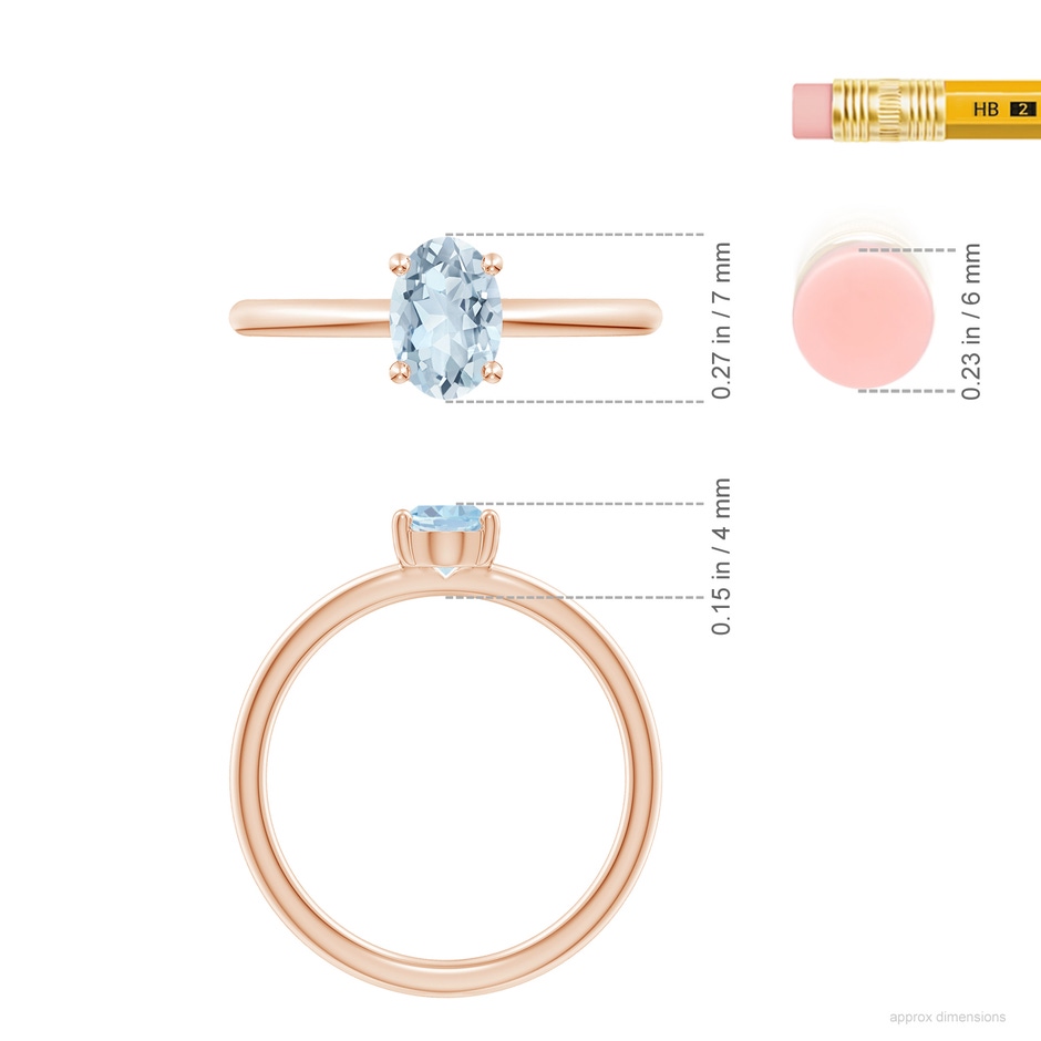 7x5mm A Classic Solitaire Oval Aquamarine Promise Ring in 18K Rose Gold ruler