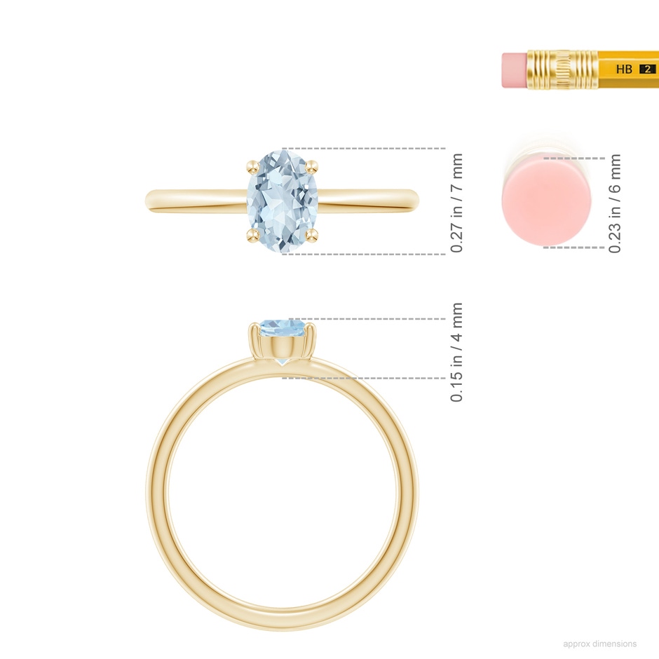 7x5mm A Classic Solitaire Oval Aquamarine Promise Ring in 18K Yellow Gold ruler