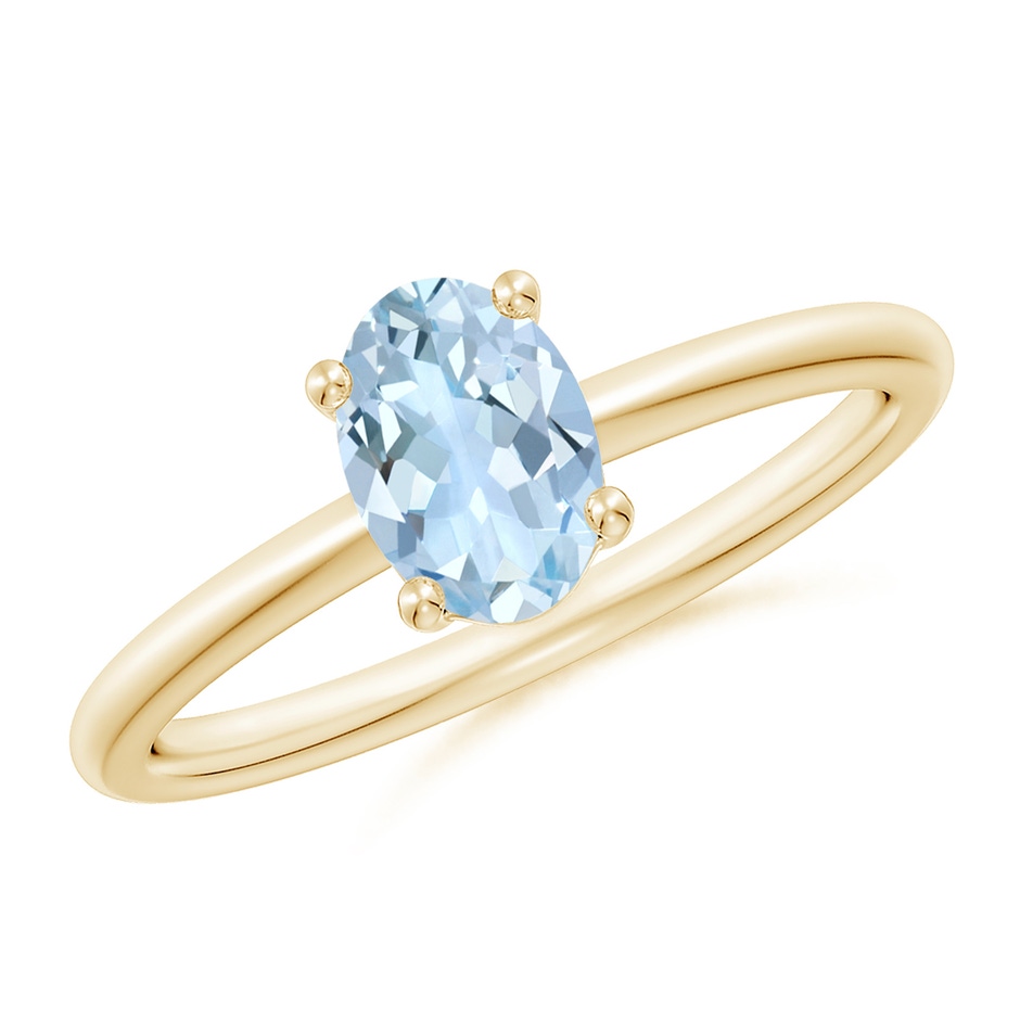 7x5mm AA Classic Solitaire Oval Aquamarine Promise Ring in 18K Yellow Gold 
