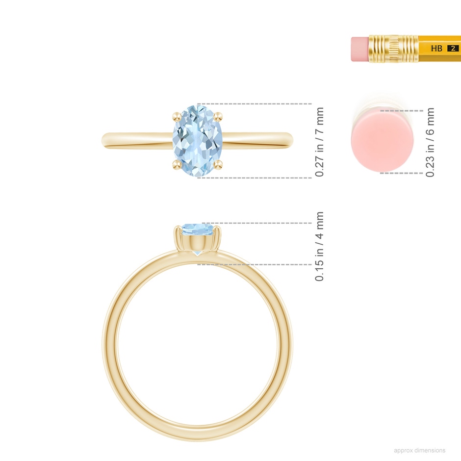 7x5mm AA Classic Solitaire Oval Aquamarine Promise Ring in 18K Yellow Gold ruler