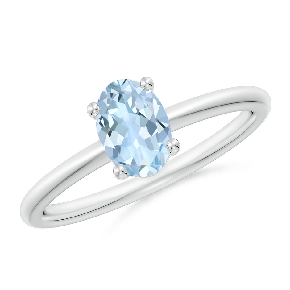 7x5mm AA Classic Solitaire Oval Aquamarine Promise Ring in S999 Silver 