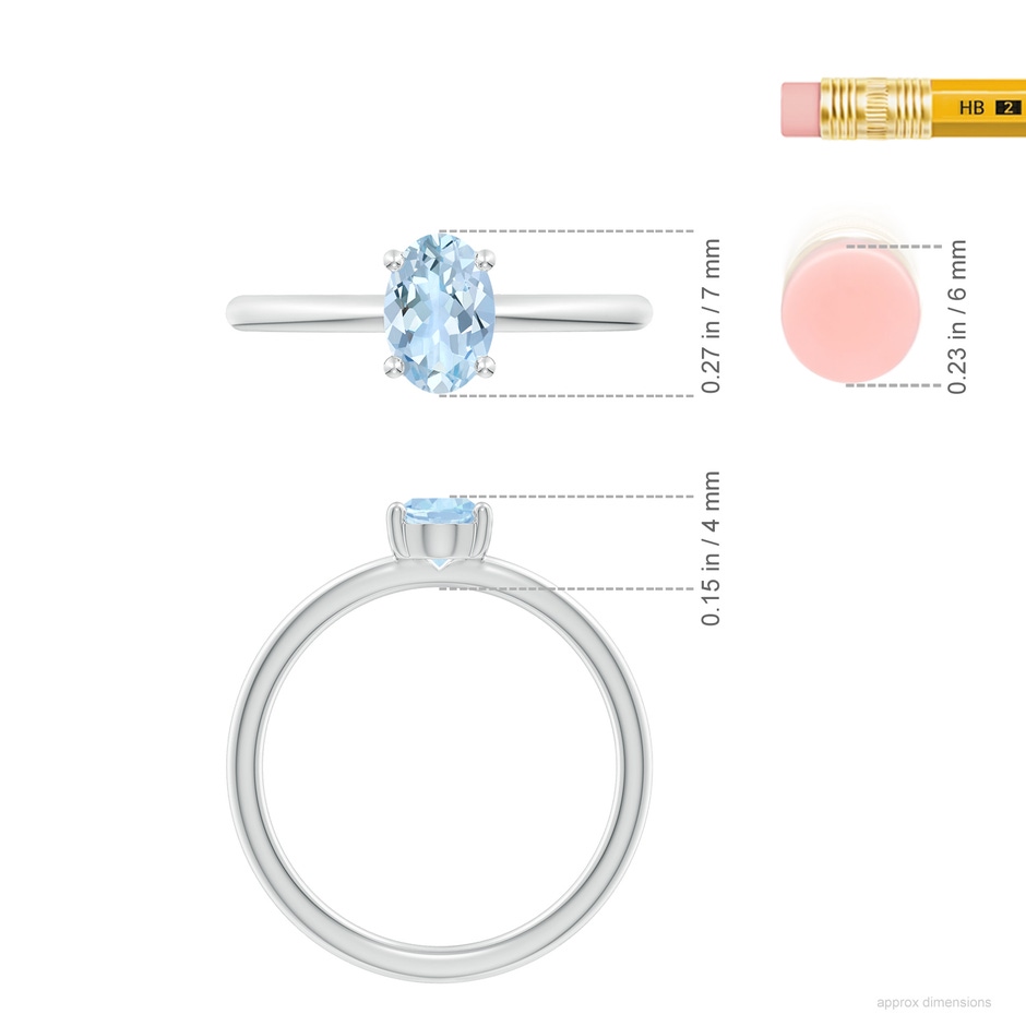 7x5mm AA Classic Solitaire Oval Aquamarine Promise Ring in S999 Silver ruler
