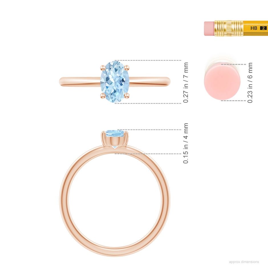 7x5mm AAA Classic Solitaire Oval Aquamarine Promise Ring in 18K Rose Gold ruler
