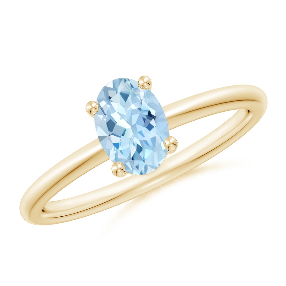 7x5mm AAA Classic Solitaire Oval Aquamarine Promise Ring in 18K Yellow Gold 