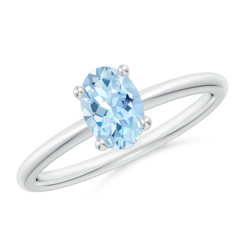 7x5mm AAA Classic Solitaire Oval Aquamarine Promise Ring in S999 Silver