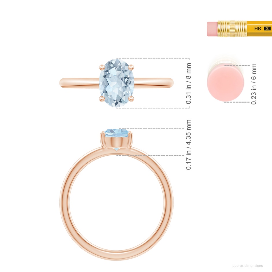8x6mm A Classic Solitaire Oval Aquamarine Promise Ring in 18K Rose Gold ruler
