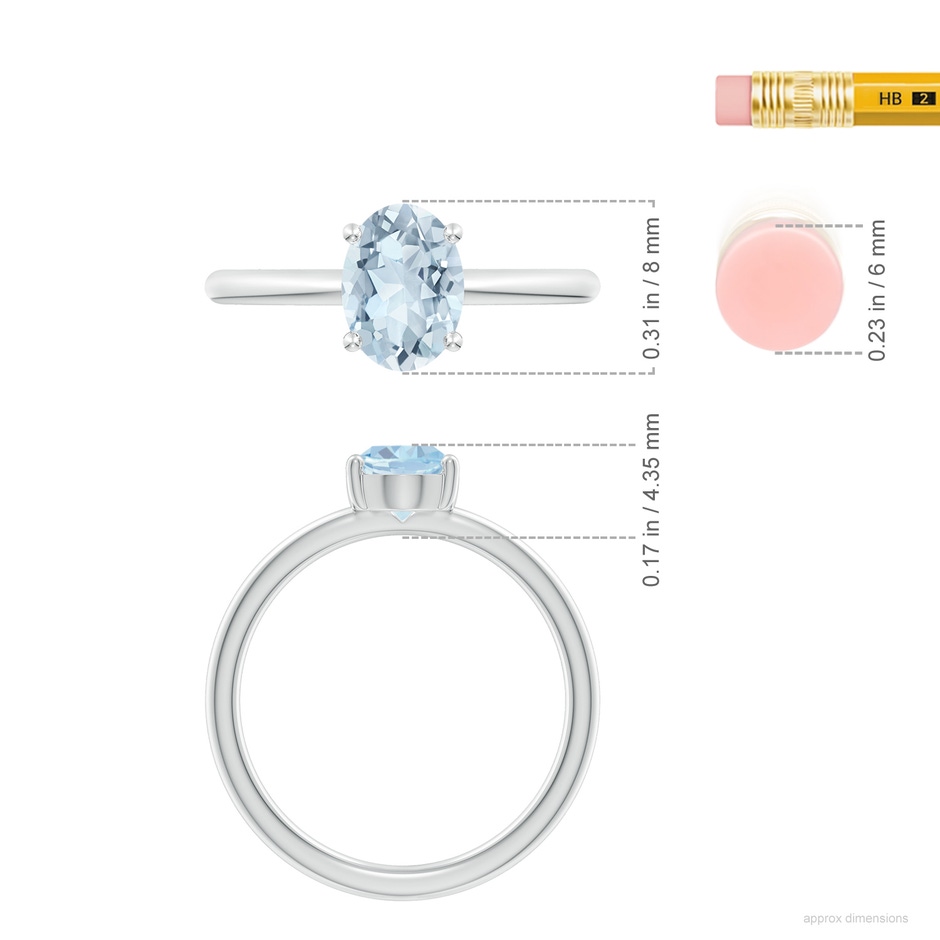 8x6mm A Classic Solitaire Oval Aquamarine Promise Ring in S999 Silver ruler