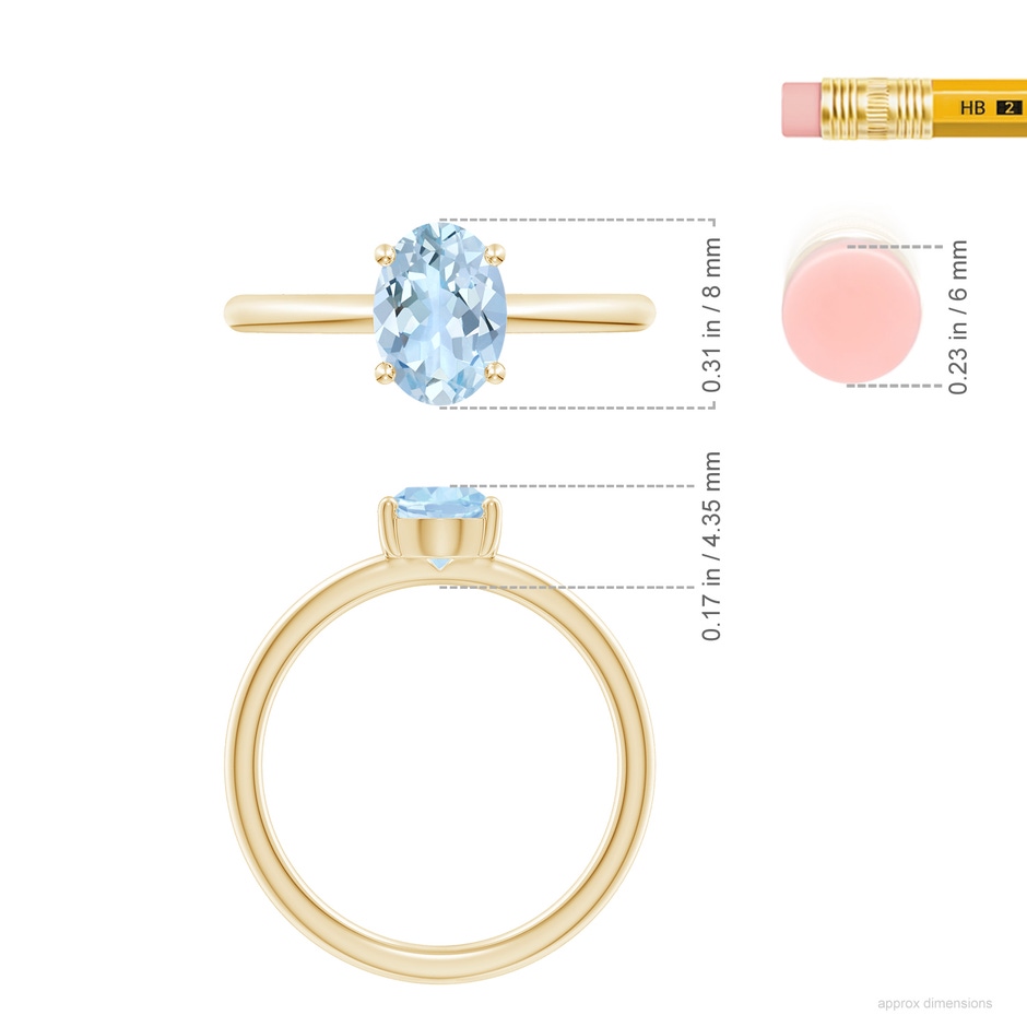 8x6mm AA Classic Solitaire Oval Aquamarine Promise Ring in 18K Yellow Gold ruler