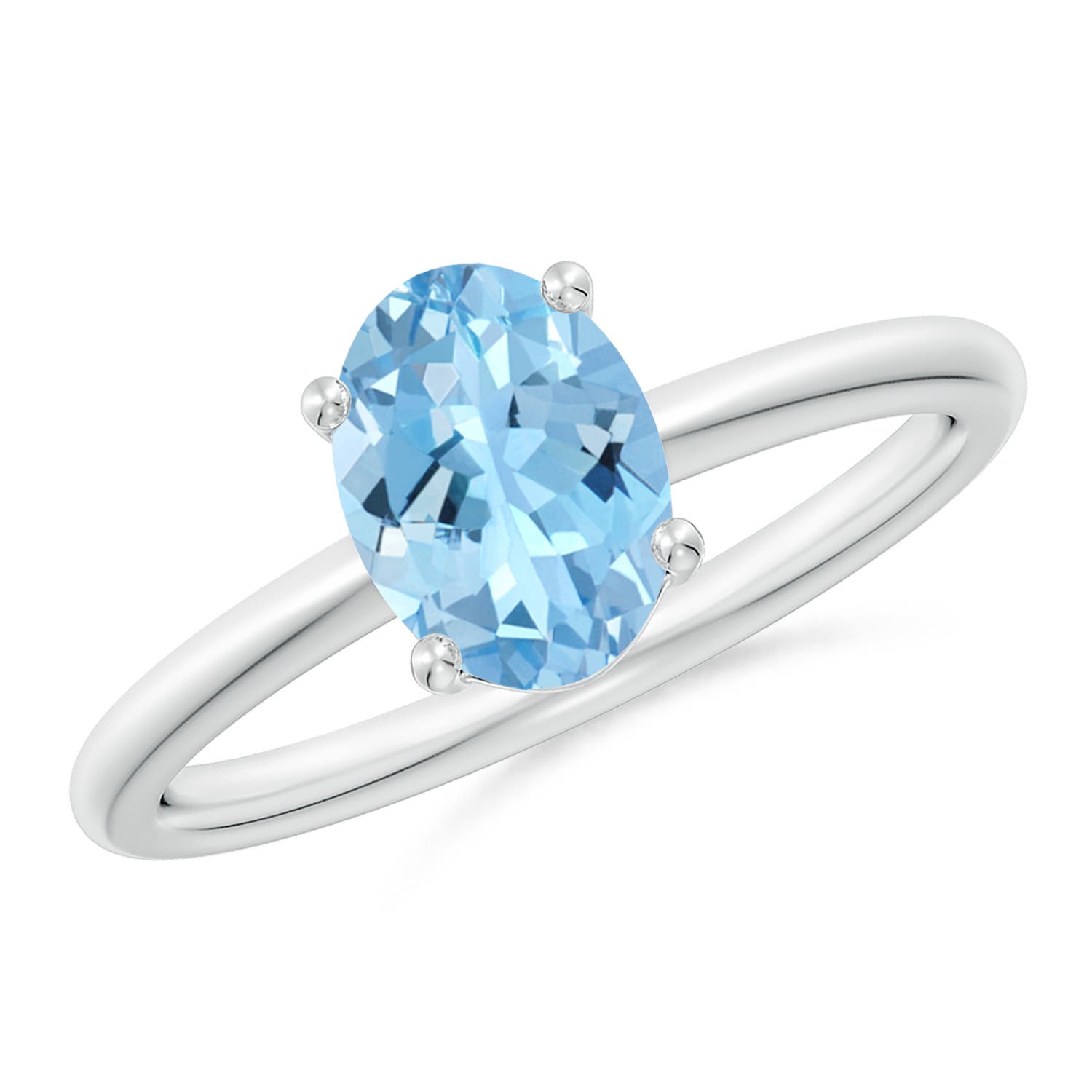 8x6mm AAAA Classic Solitaire Oval Aquamarine Promise Ring in 18CT White Gold