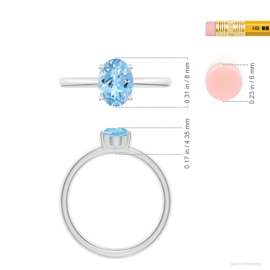 8x6mm AAAA Classic Solitaire Oval Aquamarine Promise Ring in 18K White Gold ruler