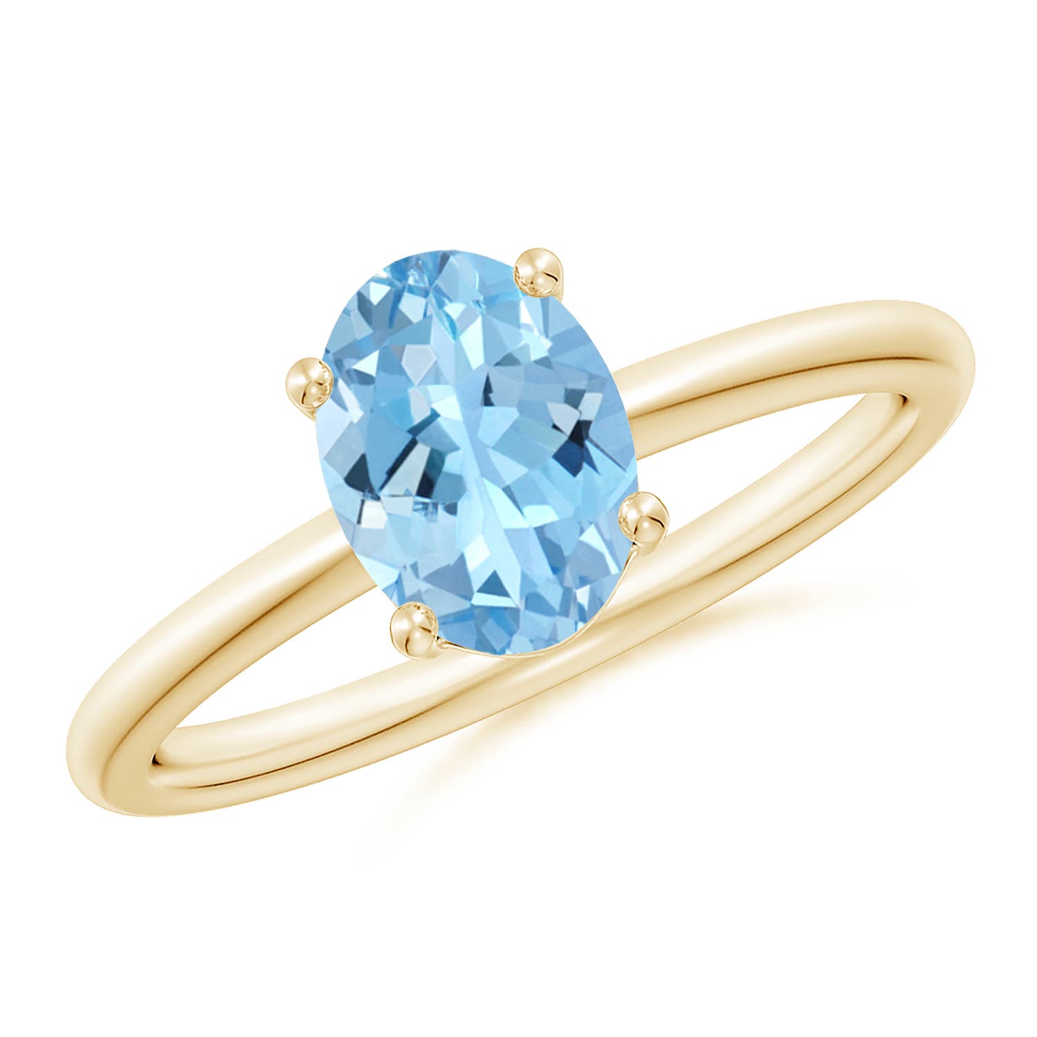 8x6mm AAAA Classic Solitaire Oval Aquamarine Promise Ring in Yellow Gold