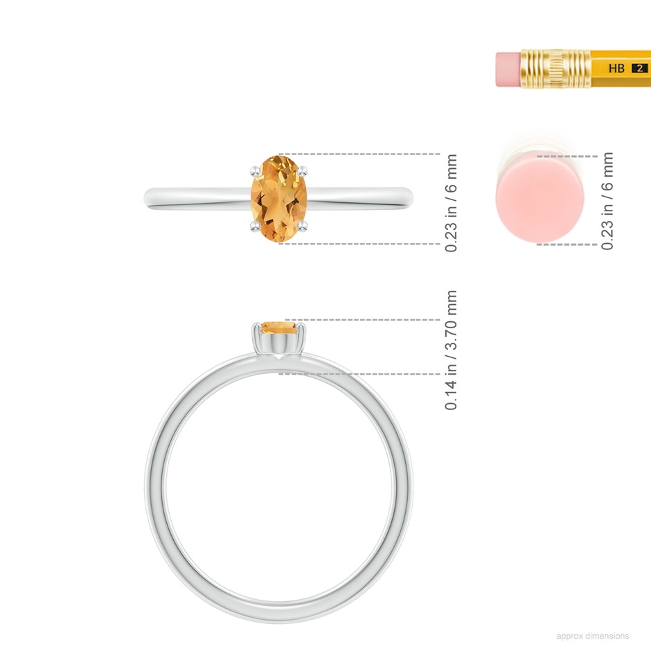 6x4mm A Classic Solitaire Oval Citrine Promise Ring in White Gold ruler