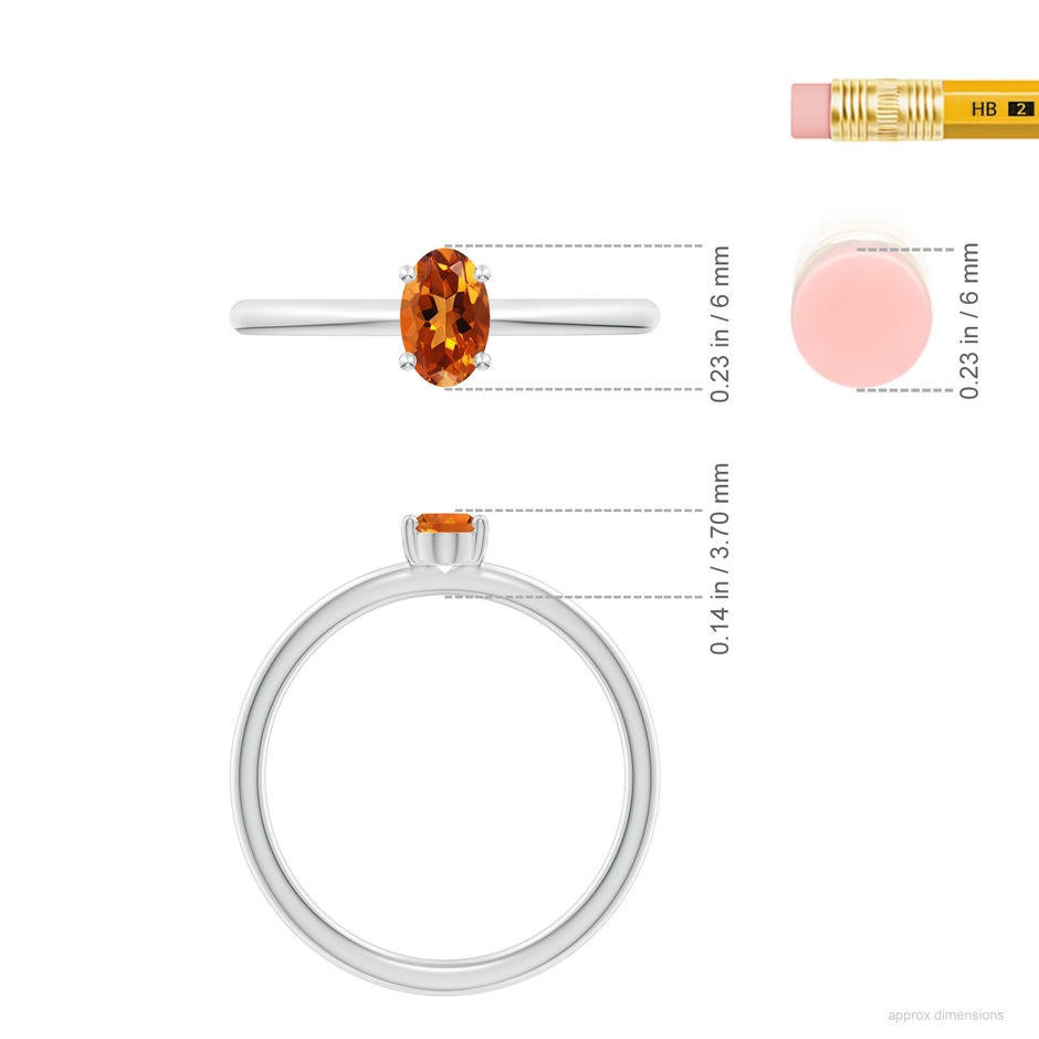 6x4mm AAAA Classic Solitaire Oval Citrine Promise Ring in 18K White Gold ruler