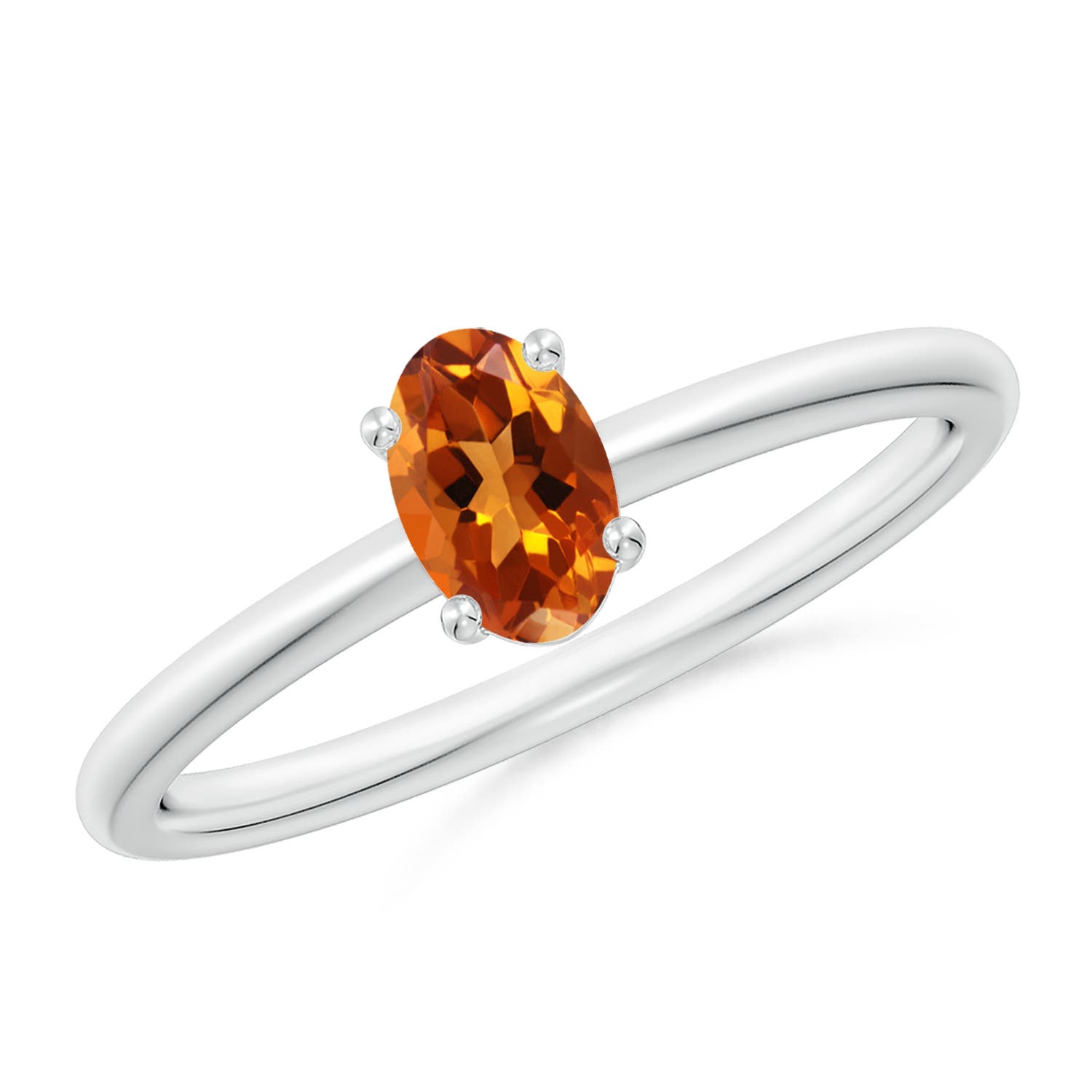 6x4mm AAAA Classic Solitaire Oval Citrine Promise Ring in S999 Silver