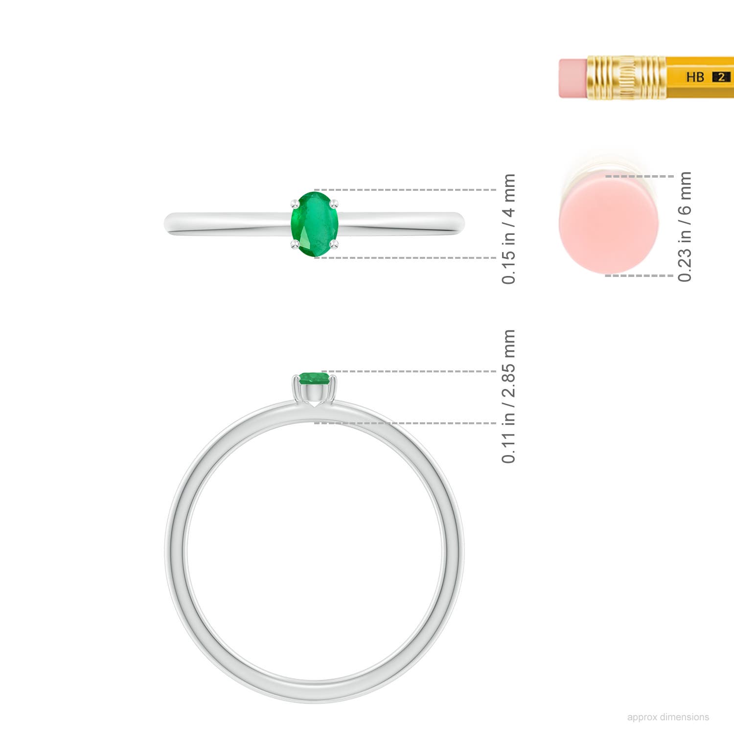 4x3mm A Classic Solitaire Oval Emerald Promise Ring in P950 Platinum - ruler