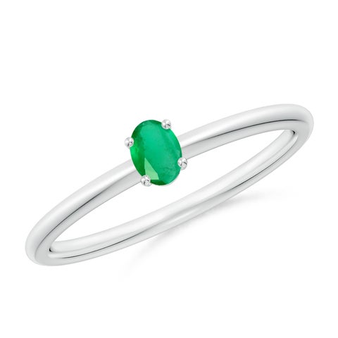 4x3mm A Classic Solitaire Oval Emerald Promise Ring in S999 Silver