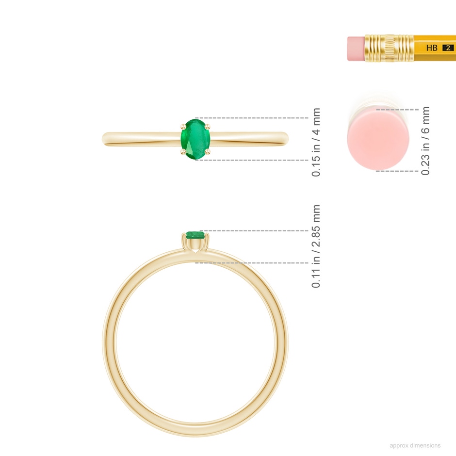 4x3mm A Classic Solitaire Oval Emerald Promise Ring in Yellow Gold ruler