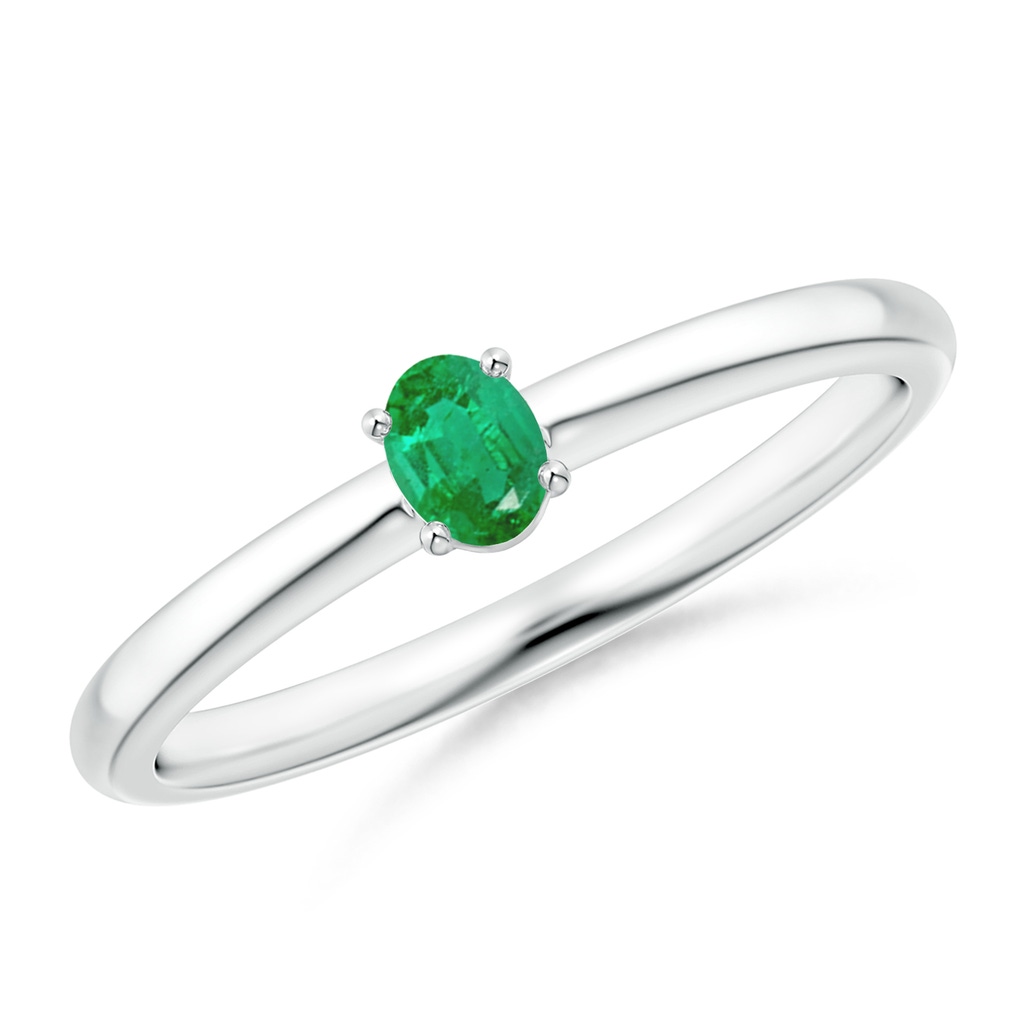 4x3mm AA Classic Solitaire Oval Emerald Promise Ring in S999 Silver