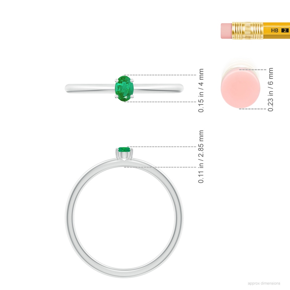 4x3mm AA Classic Solitaire Oval Emerald Promise Ring in S999 Silver ruler