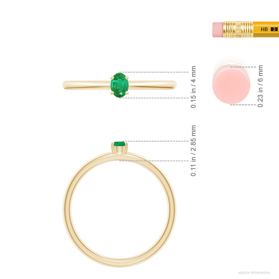 4x3mm AA Classic Solitaire Oval Emerald Promise Ring in Yellow Gold ruler