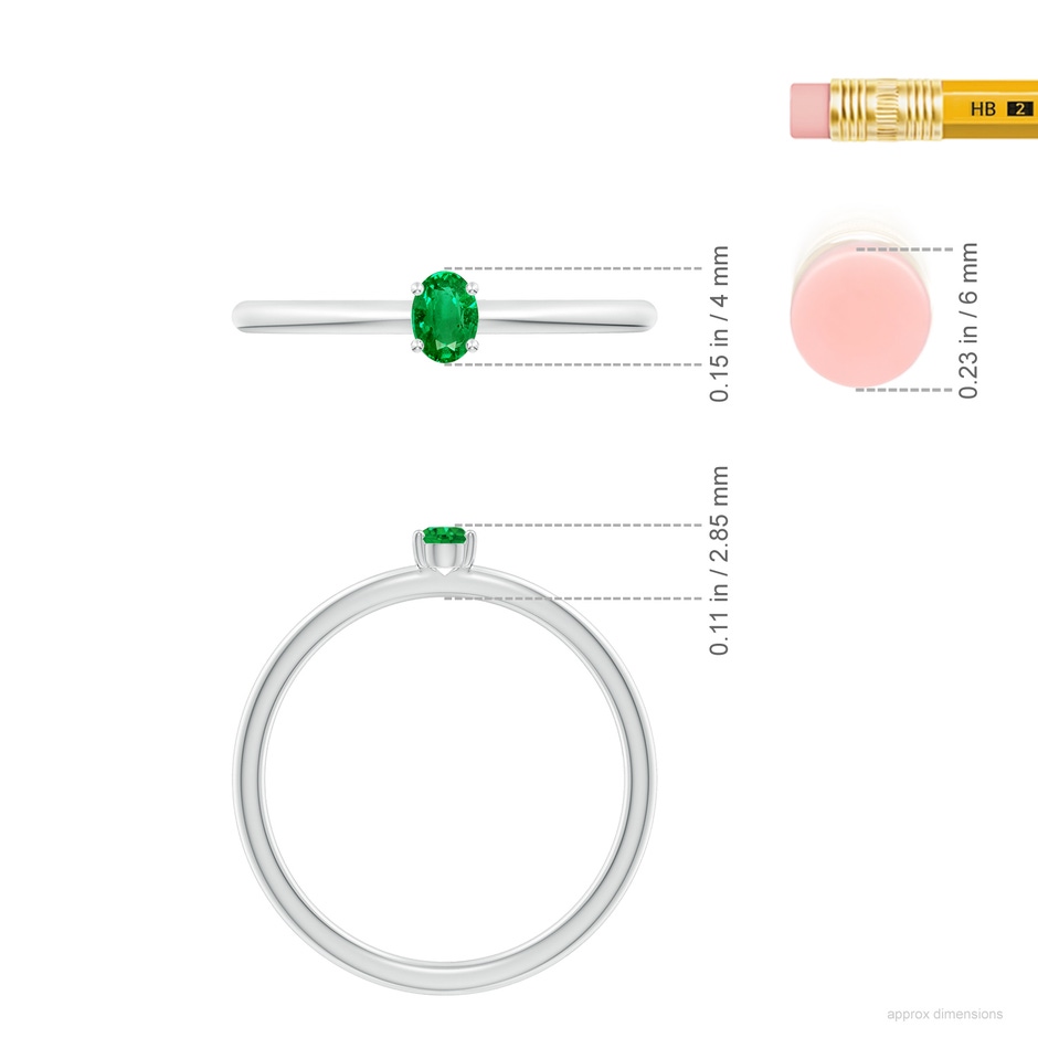 4x3mm AAA Classic Solitaire Oval Emerald Promise Ring in S999 Silver ruler