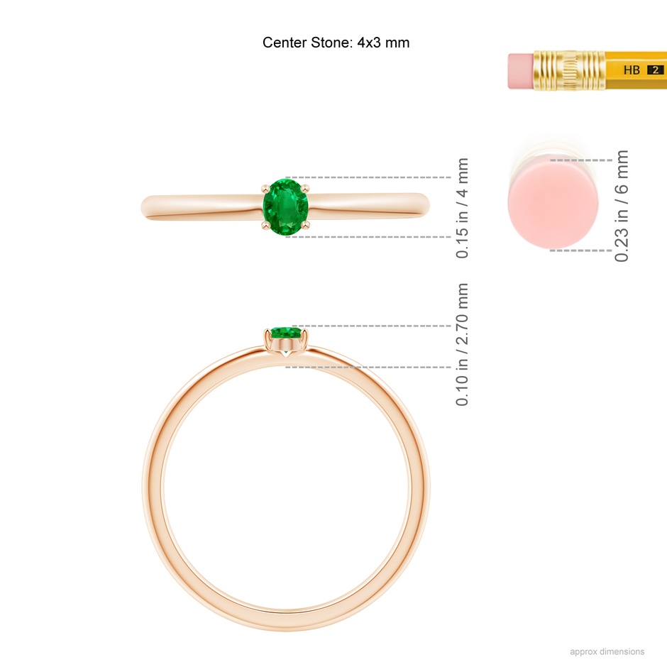 4x3mm AAAA Classic Solitaire Oval Emerald Promise Ring in 9K Rose Gold ruler