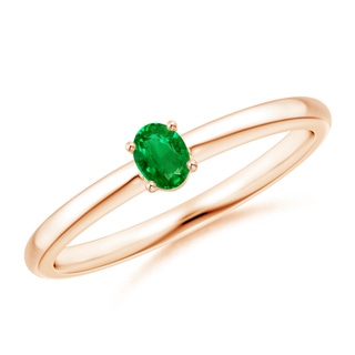 4x3mm AAAA Classic Solitaire Oval Emerald Promise Ring in Rose Gold
